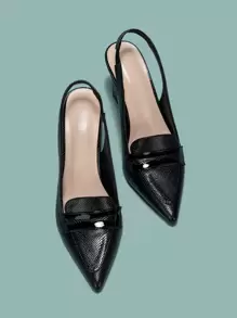 Snakeskin Embossed Chunky Heeled Slingback Pumps