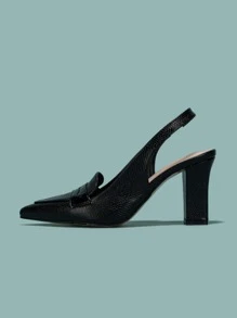 Snakeskin Embossed Chunky Heeled Slingback Pumps
