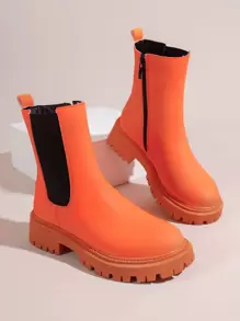 雙色側邊拉鏈切爾西靴