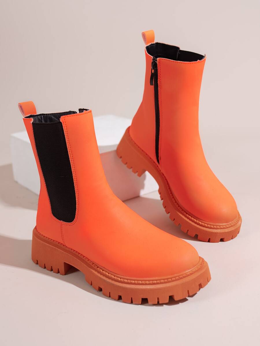 雙色側邊拉鏈切爾西靴