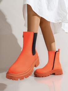 雙色側邊拉鏈切爾西靴