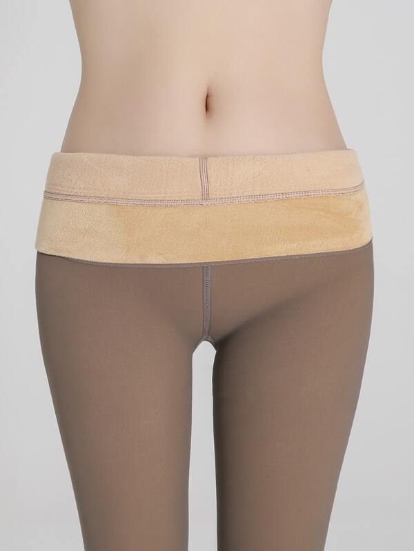 Solid Plush Lined Tights SHEIN USA