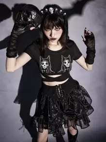 ROMWE Goth Áo thun nữ Hội Chữ thập Lễ Các Thánh Giải trí - màu đen - Xem 1