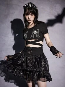 ROMWE Goth Áo thun nữ Hội Chữ thập Lễ Các Thánh Giải trí - màu đen - Xem 4