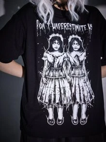 ROMWE Goth Áo thun nữ Con số Slogan Giải trí - màu đen - Xem 3