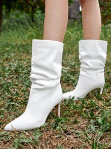 evoluSHEIN Point Toe Stiletto Heeled Slouchy Boots - White - View 3