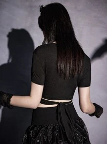 ROMWE Goth Áo thun nữ Hội Chữ thập Lễ Các Thánh Giải trí - màu đen - Xem 5