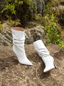 evoluSHEIN Point Toe Stiletto Heeled Slouchy Boots - White - View 4