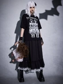 ROMWE Goth Áo thun nữ Con số Slogan Giải trí - màu đen - Xem 4