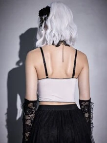 ROMWE Goth 印花繫帶吊帶上衣 - 白色 - 查看 6