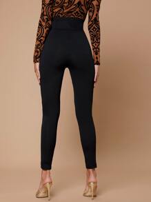 EURMUSE Solid Wide Waistband Skinny Pants - Black - View 4