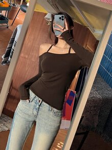 DAZY 純色掛脖 T 卹 - 咖啡棕 - 查看 5