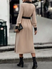 SHEIN Unity Colourblock Belted Dress - Apricot - View 4