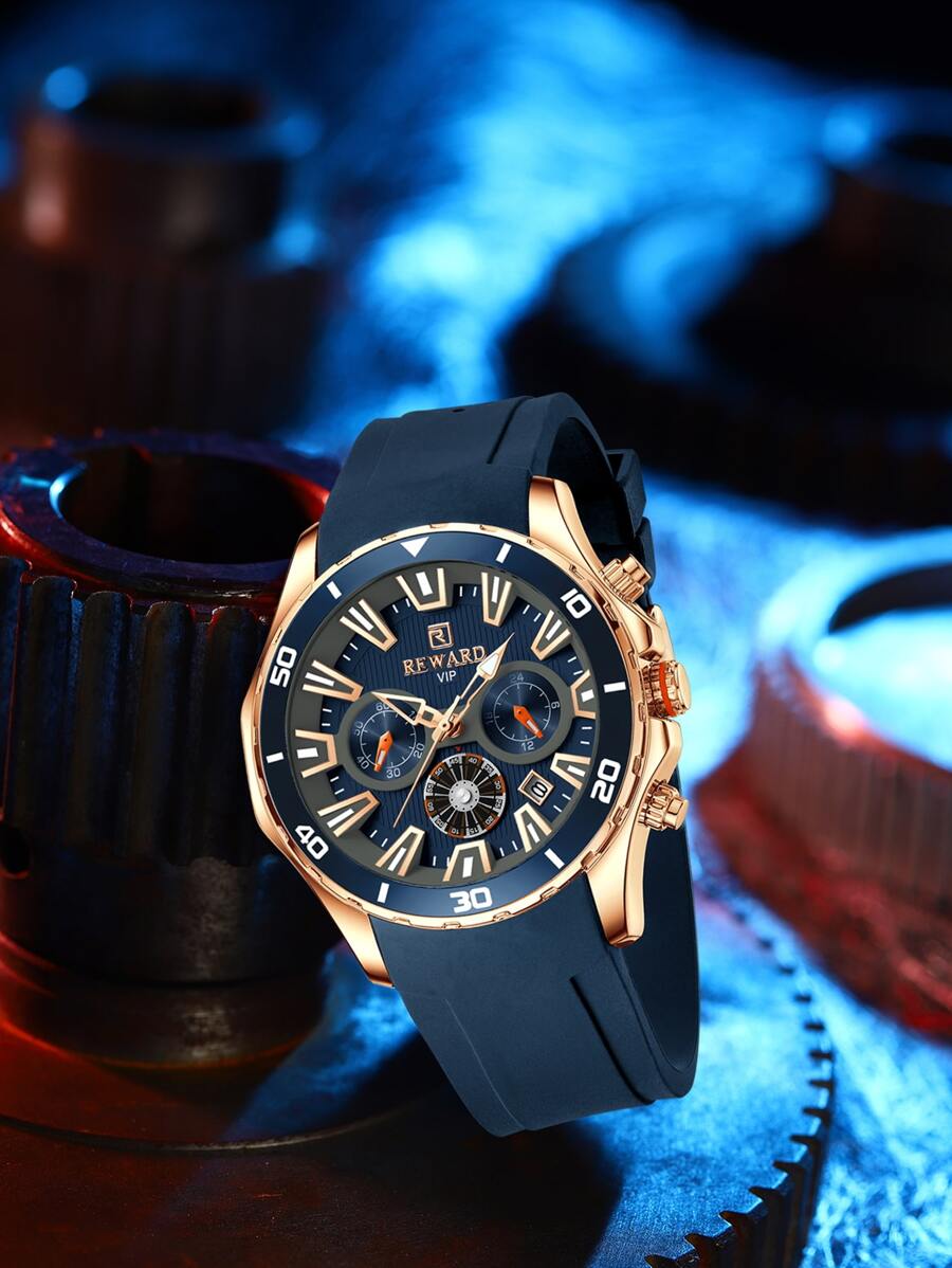 REWARD VIP New Design Watch for Men Fashion Quartz Wrist Watch Waterproof Chronograph Luminous Sport Wristwatch - Blue - View 1