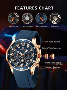 REWARD VIP New Design Watch for Men Fashion Quartz Wrist Watch Waterproof Chronograph Luminous Sport Wristwatch - Blue - View 6