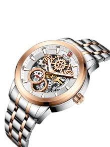 NAVIFORCE Luxury Full Steel Mechanical  Skeleton Wrist Watch For Business Men Butterfly Buckle Male Luminous 100M Waterproof Automatic Watch NFS1002 Silver And Rose Gold 1set - Multicolor - View 2