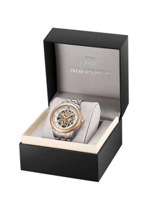 NAVIFORCE Luxury Full Steel Mechanical  Skeleton Wrist Watch For Business Men Butterfly Buckle Male Luminous 100M Waterproof Automatic Watch NFS1002 Silver And Rose Gold 1set - Multicolor - View 3