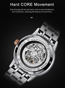 NAVIFORCE Luxury Full Steel Mechanical  Skeleton Wrist Watch For Business Men Butterfly Buckle Male Luminous 100M Waterproof Automatic Watch NFS1002 Silver And Rose Gold 1set - Multicolor - View 4