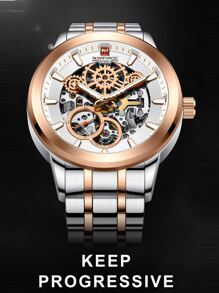 NAVIFORCE Luxury Full Steel Mechanical  Skeleton Wrist Watch For Business Men Butterfly Buckle Male Luminous 100M Waterproof Automatic Watch NFS1002 Silver And Rose Gold 1set - Multicolor - View 6