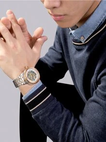 NAVIFORCE Luxury Full Steel Mechanical  Skeleton Wrist Watch For Business Men Butterfly Buckle Male Luminous 100M Waterproof Automatic Watch NFS1002 Silver And Rose Gold 1set - Multicolor - View 8