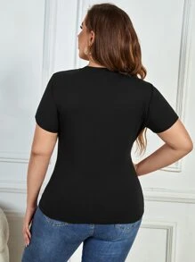 SHEIN LUNE Áo thun Plus size Slogan Giải trí - màu đen - Xem 2