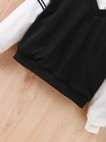 Boys Striped Tape 2 In 1 Pullover & Joggers - Black and White - View 5