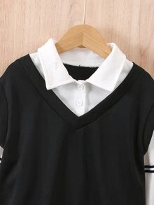 Boys Striped Tape 2 In 1 Pullover & Joggers - Black and White - View 4