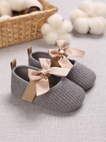 Baby Bow Decor Mary Jane Flats - Grey - View 1