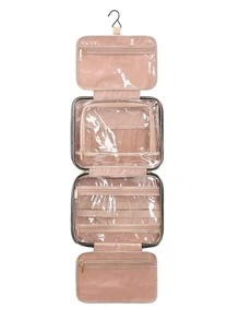 1pc Quilted Detail Portable Toiletry Travel Bag - Black - View 3