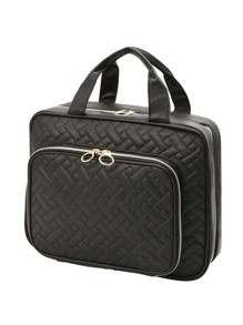 1pc Quilted Detail Portable Toiletry Travel Bag - Black - View 4