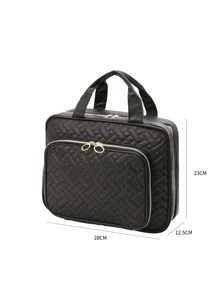 1pc Quilted Detail Portable Toiletry Travel Bag - Black - View 5