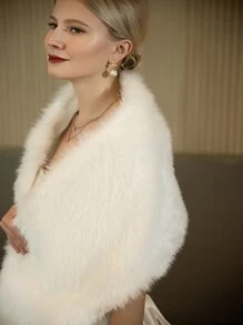 Solid Fuzzy Wedding Wrap For Winter Wedding Fall Clothes For Women - White - View 3