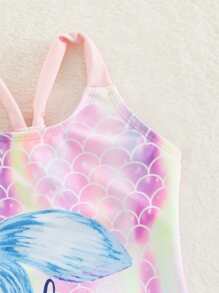 Young Girl Fish Scale Print One Piece Swimsuit