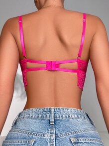 Floral Lace Underwire Bra - Hot Pink - View 2