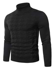 Manfinity Homme 男士高領素色套頭毛衣 - 黑色 - 查看 1