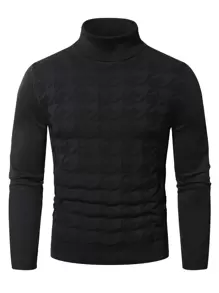 Manfinity Homme 男士高領素色套頭毛衣 - 黑色 - 查看 3