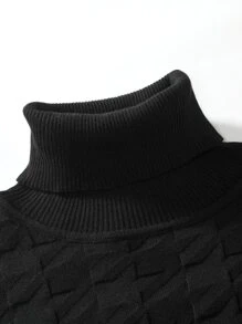 Manfinity Homme 男士高領素色套頭毛衣 - 黑色 - 查看 4