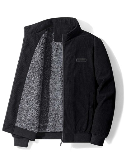 uomo Cappotto di velluto con toppa lettera foderato teddy