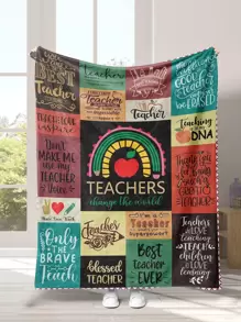 1入組蘋果和標語圖案毯子 - 彩色 - 查看 1