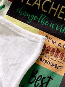 1入組蘋果和標語圖案毯子 - 彩色 - 查看 3