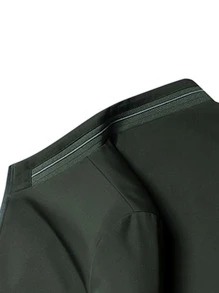 Men Striped Trim Zipper Coat - Army Green - View 6