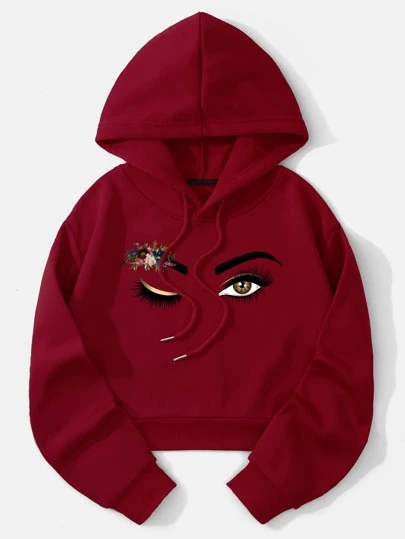 INAWLY Sudadera con capucha forrada térmicamente con hombros caídos, cordón ajustable, estampado de figuras y flores, mangas largas