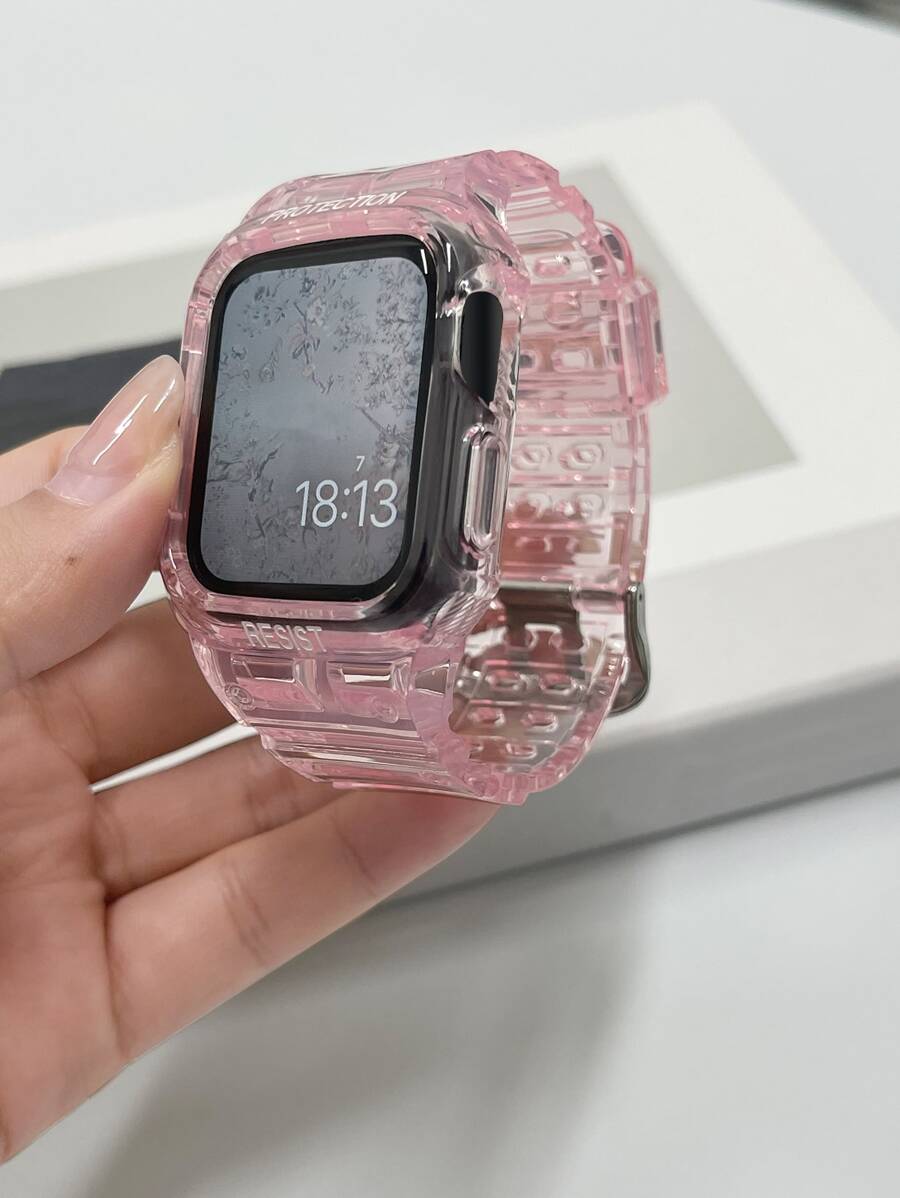 1pc Clear Watchband Tương thích với Apple Watch - Hồng - Xem 1