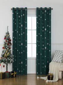 Christmas Snowflake Print Single Panel Blackout Curtain - Blue - View 1