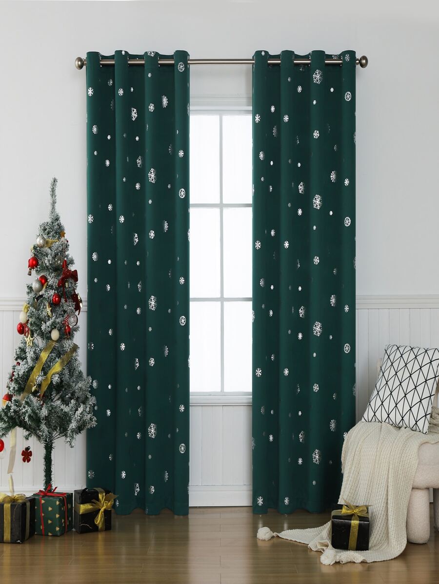 Christmas Snowflake Print Single Panel Blackout Curtain - Blue - View 1