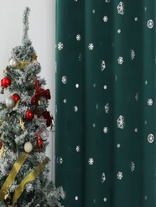 Christmas Snowflake Print Single Panel Blackout Curtain - Blue - View 5