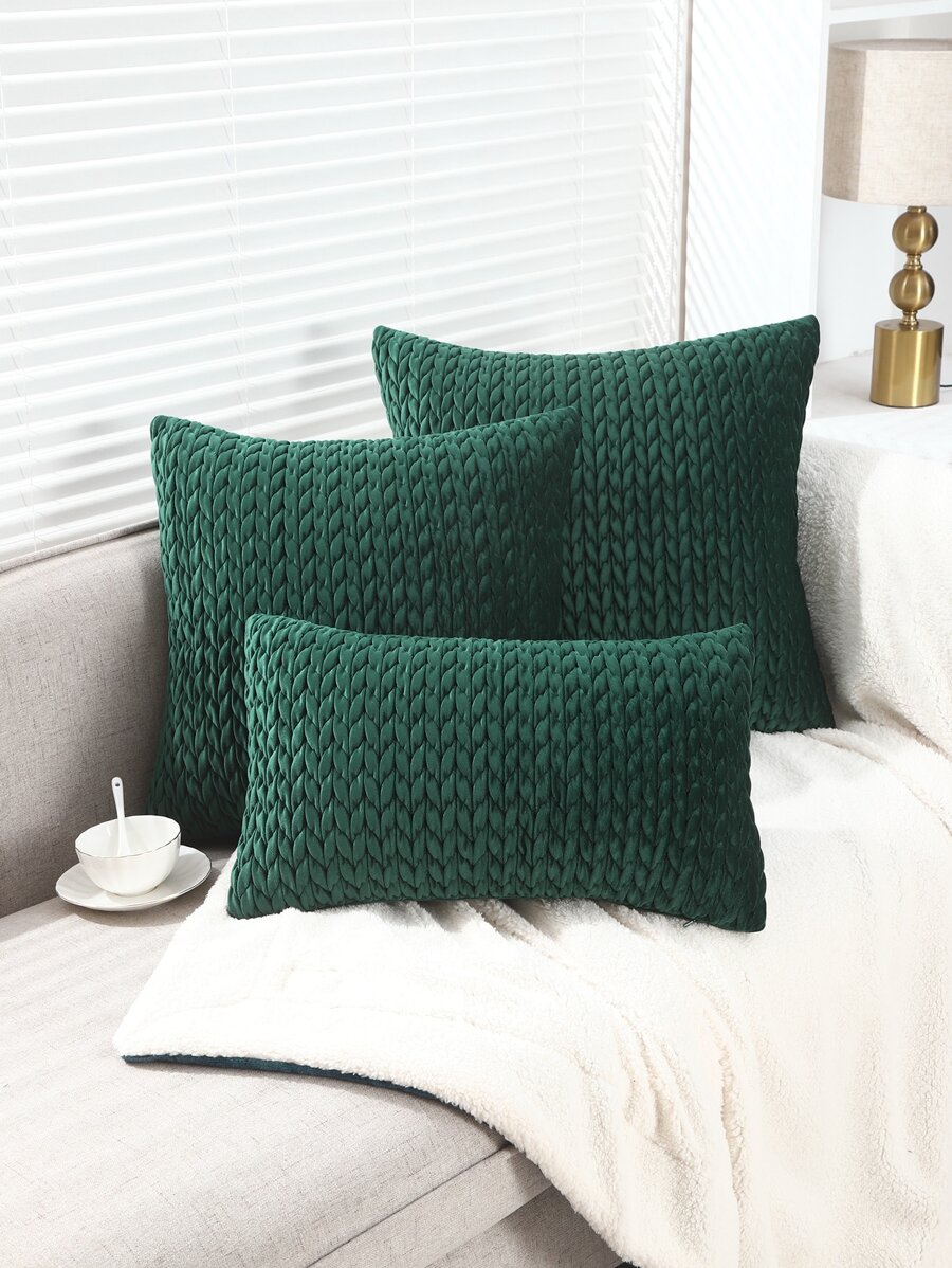 1入組幾何刺繡天鵝絨枕套帶滾邊 - 墨綠色 - 查看 1
