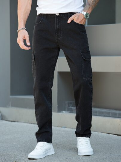 Hombres Jeans cargo con bolsillo lateral con solapa