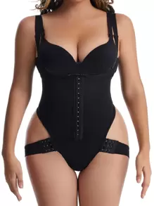 Hook & Eye Front Shapewear Bodysuit - Black - View 1