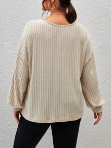 SHEIN Essnce Plus Drop Shoulder Ribbed Knit Tee - Beige - View 2